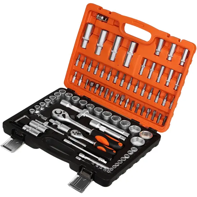 Hand Toolkit Premium Socket Wrench Tool Set 94 Pcs  Drive Socket Set